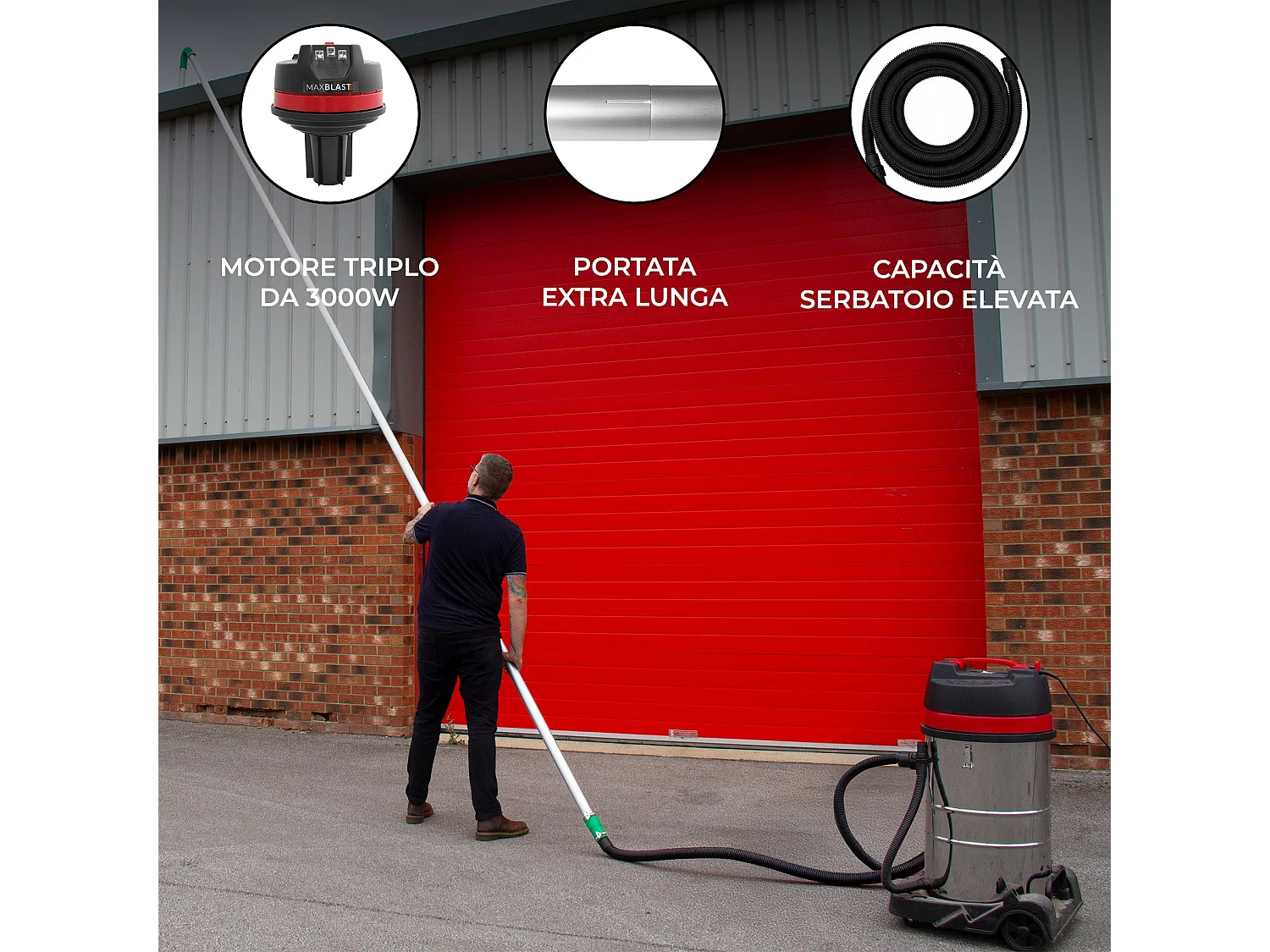 Aspirapolvere industriale 80L grondaie con tubo 5 m e kit aste estensibili
