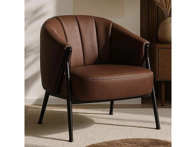 Poltrona MCW-P30, sedia imbottita/da cocktail/da salotto Lounge Chair Vintage Retro Industrial ecopelle ~ rosso ruggine