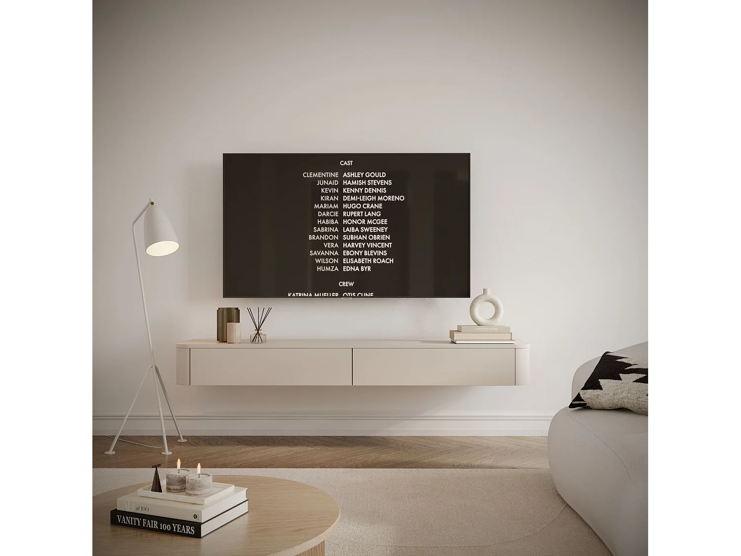 Meuble TV mural – gris cachemire – 175 cm – LUVIO SLIM