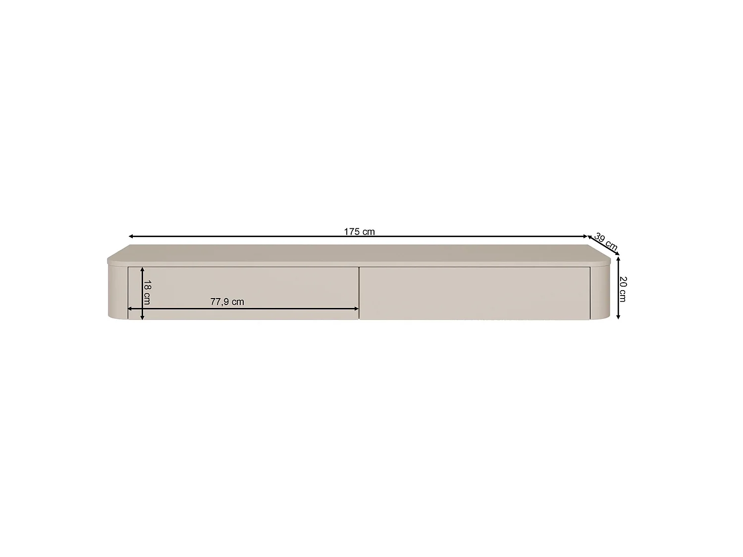 Meuble TV mural – gris cachemire – 175 cm – LUVIO SLIM