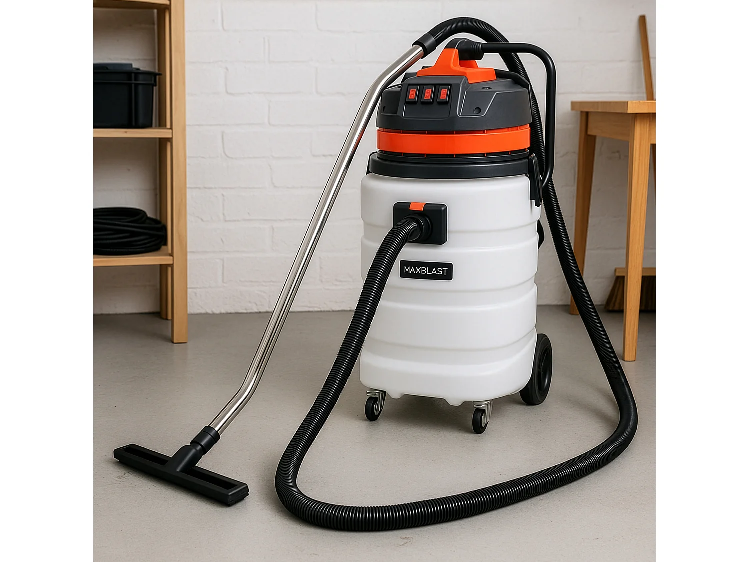 MAXBLAST Lot de Aspirateur Industriel de 90 L, Tuyau de 5 m & Accessoires