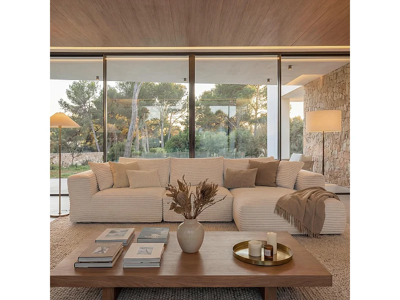 Set divani sofà MCW-P20, divano a 3 posti lounge, stoffa/tessuto a coste (370 g/m²) penisola a sinistra ~ bianco