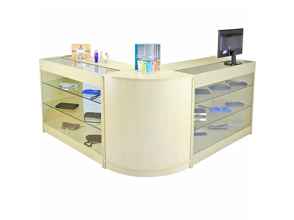 Conjunto balcões de loja Horizon em carvalho-acer com vidro e fecho