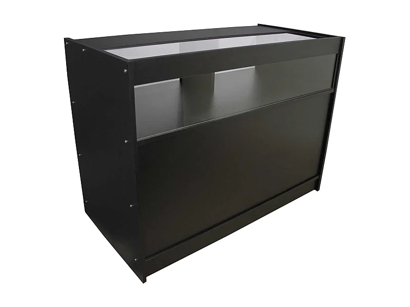 Expositor comercial B1200 com acabamento preto e 6 prateleiras ocultas