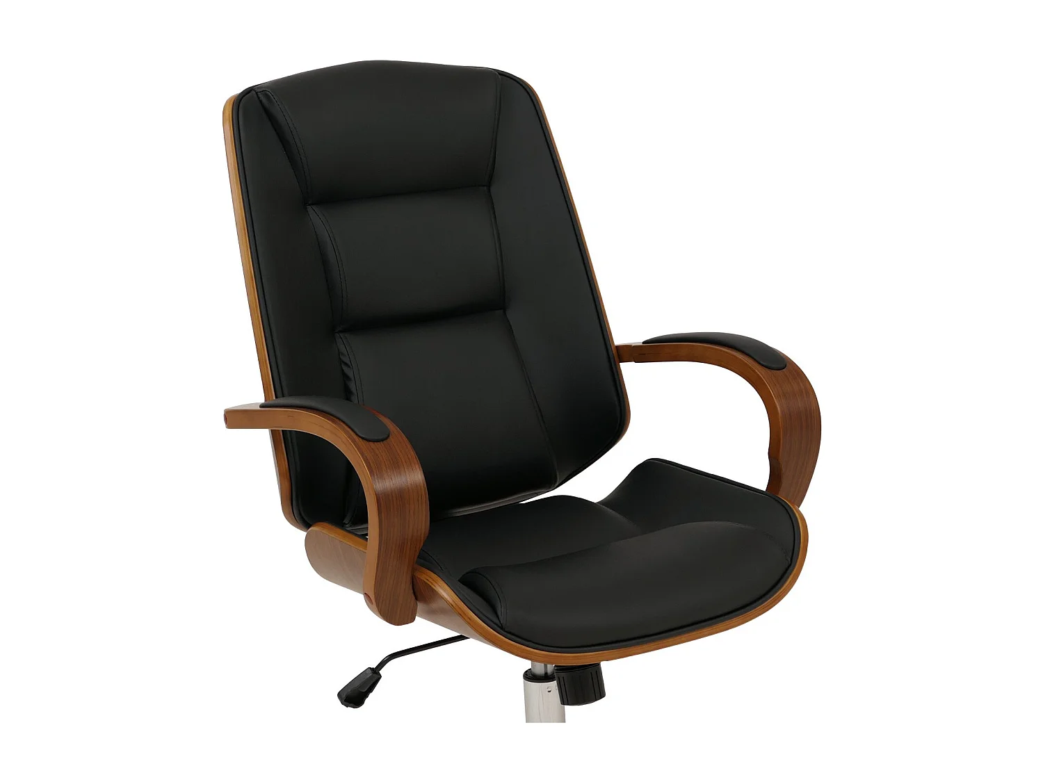 Sedia poltrona ufficio MCW-O83, girevole, ecopelle (280 g/m²), legno curvato certificato MVG, color noce ~ nero
