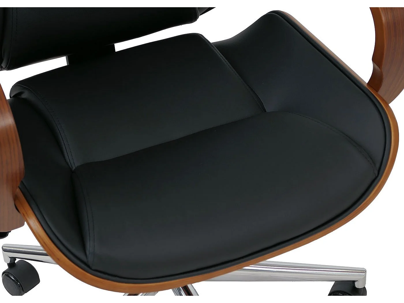 Sedia poltrona ufficio MCW-O83, girevole, ecopelle (280 g/m²), legno curvato certificato MVG, color noce ~ nero