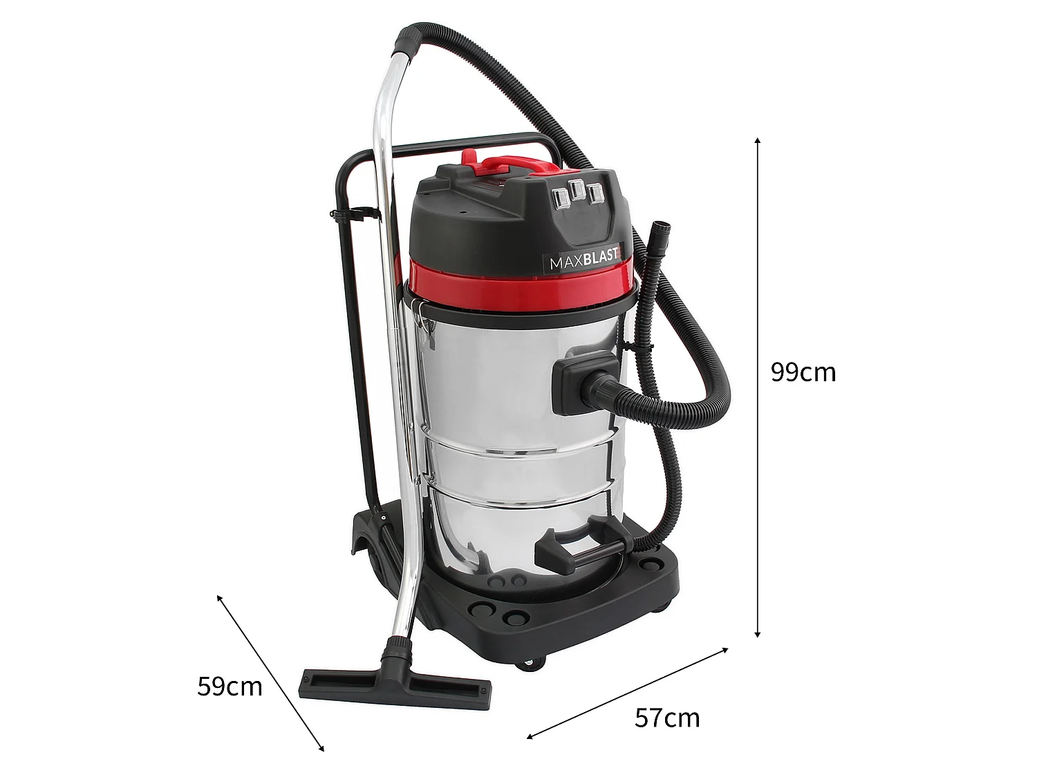 Maxblast industriële stofzuiger - grijs - 80l - 3000w drievoudige
