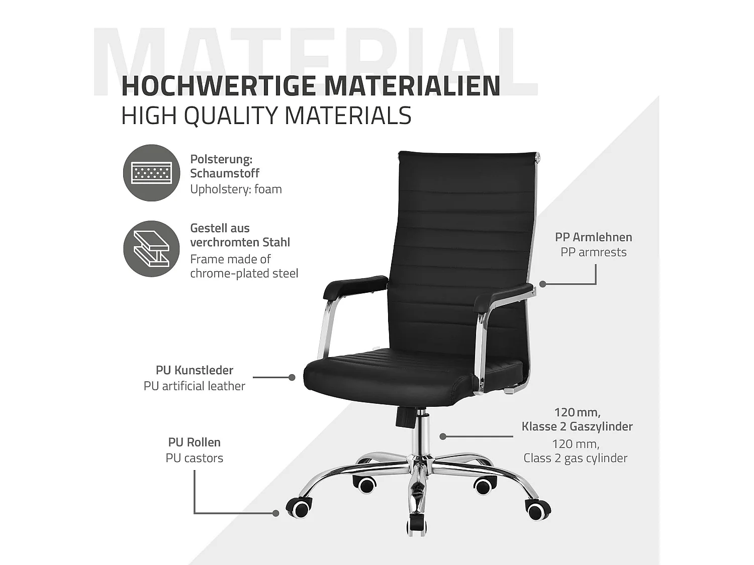 Chaise de bureau ergonomique noire en simili hauteur réglable avec accoudoirs et dossier rembourré fauteuil de travail pivotant siège de gaming