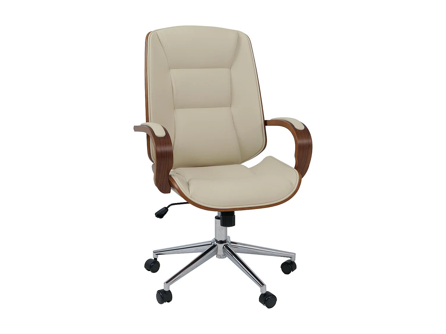 Sedia poltrona ufficio MCW-O83, girevole, ecopelle (280 g/m²), legno curvato certificato MVG, color noce ~ avorio