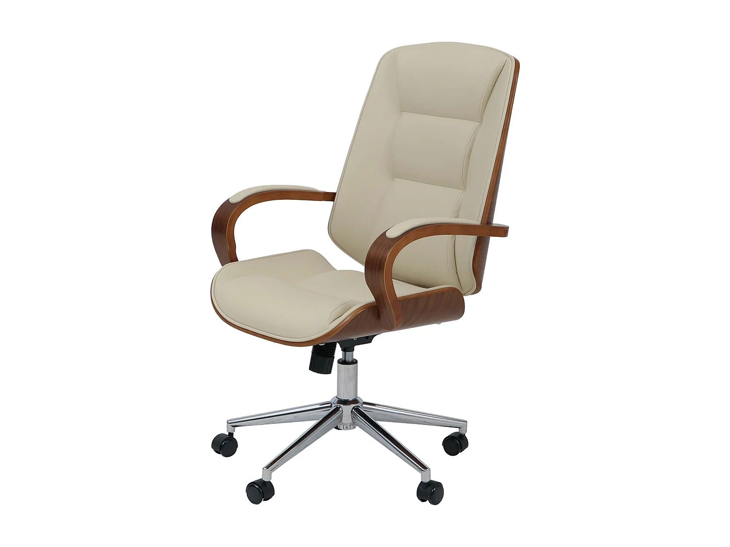 Sedia poltrona ufficio MCW-O83, girevole, ecopelle (280 g/m²), legno curvato certificato MVG, color noce ~ avorio