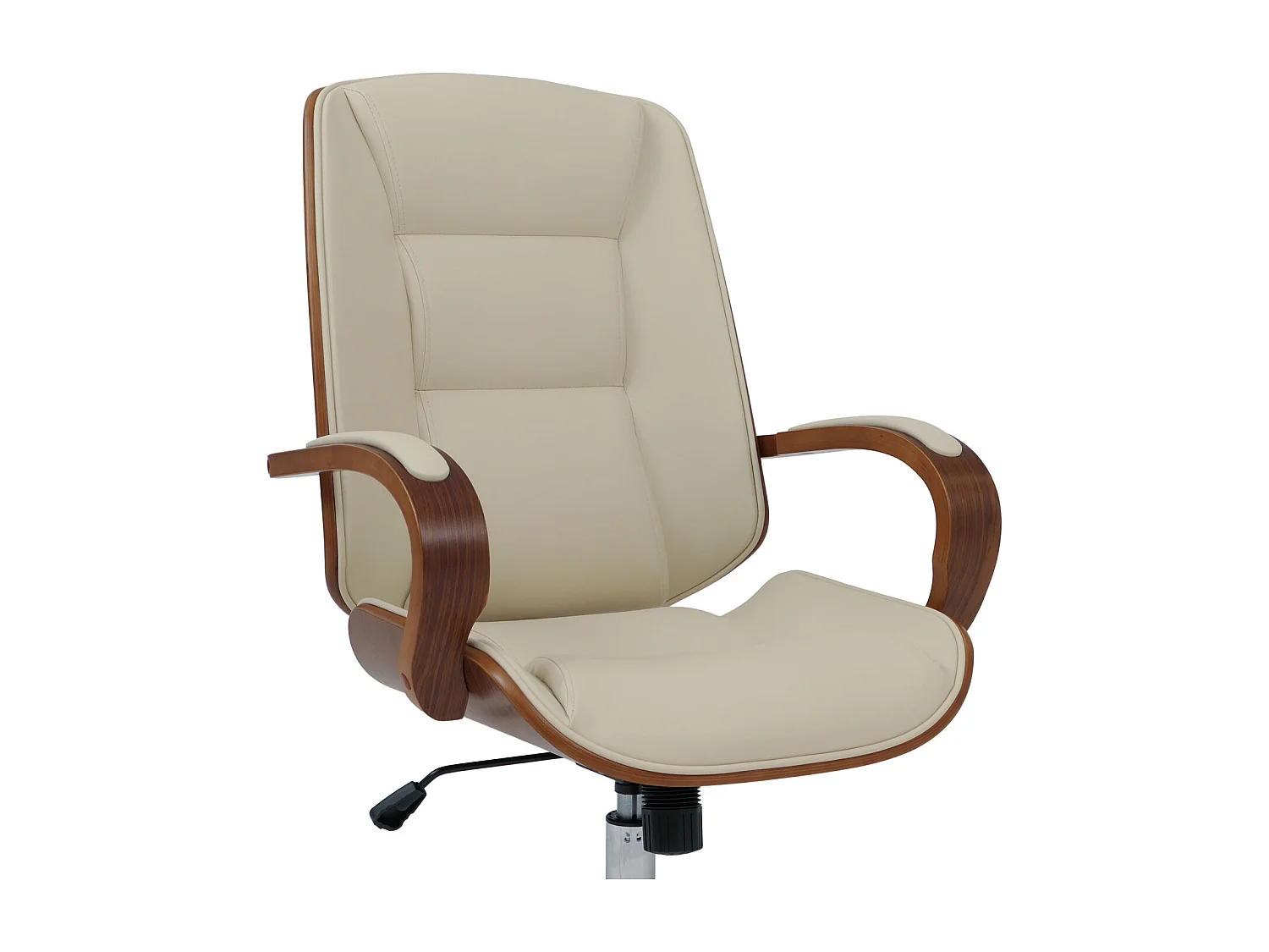 Sedia poltrona ufficio MCW-O83, girevole, ecopelle (280 g/m²), legno curvato certificato MVG, color noce ~ avorio