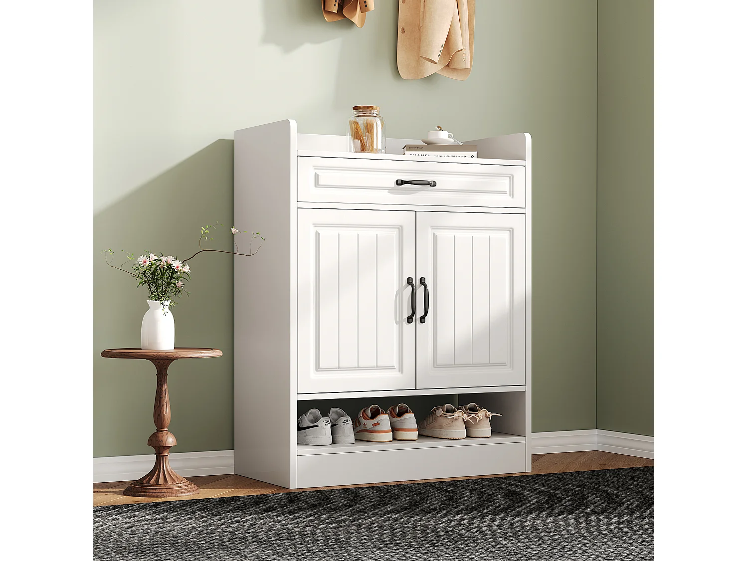 Meuble à chaussure 75x36x95.5 cm avec Étagères réglables et un tiroir Panneaux de particules en blanc pour Salon et couloir