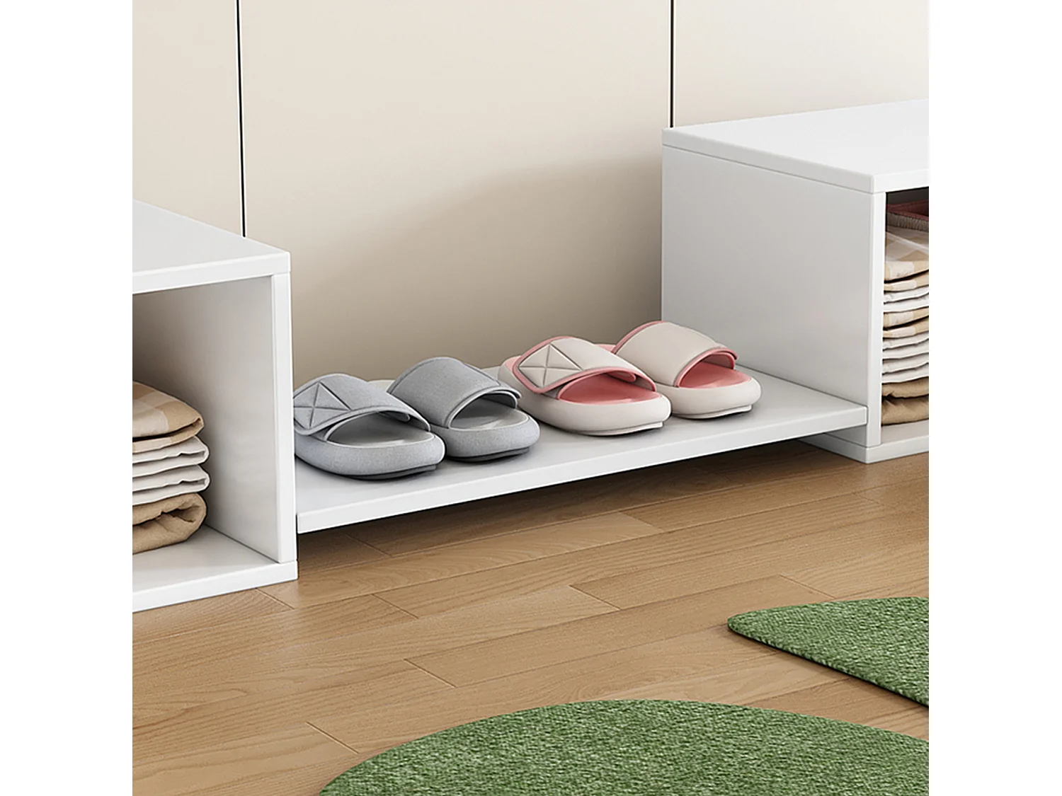 Meuble à chaussures 189x40x34.5 cm, rangement à double porte, avec assise, bois et MDF, blanc