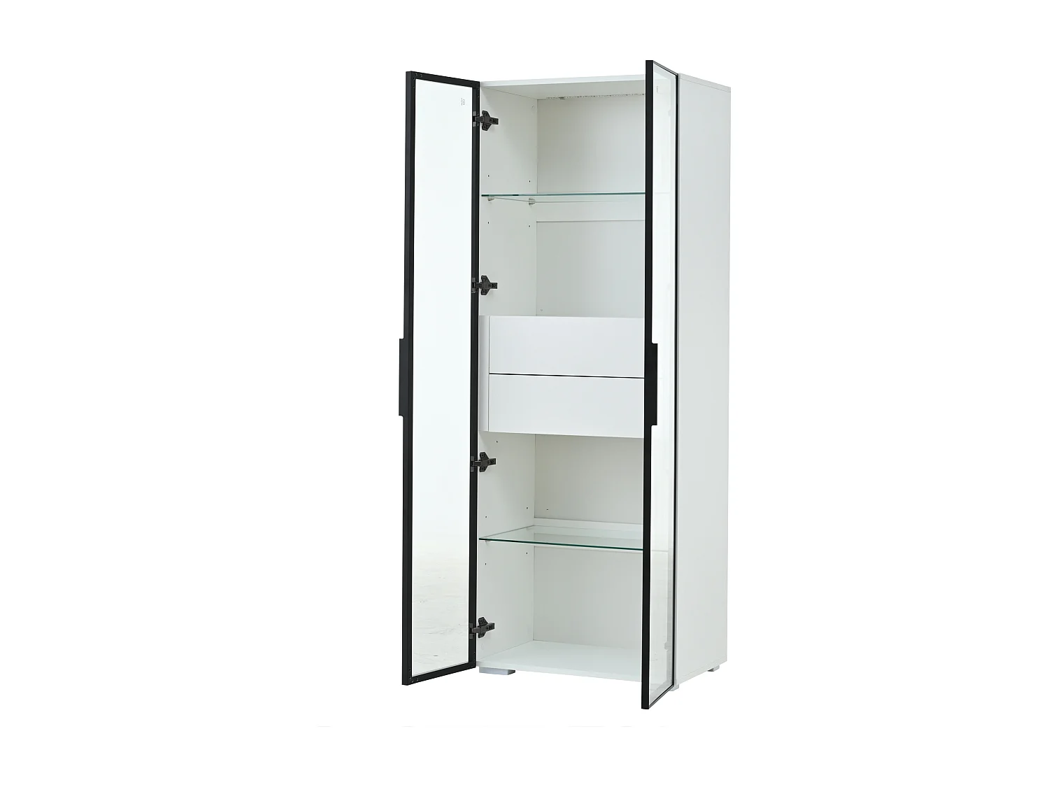 Vitrine 60x40x160 cm avec LED Deux étagères réglables et deux tiroirs Matériau MDF en noir et blanc pour salon