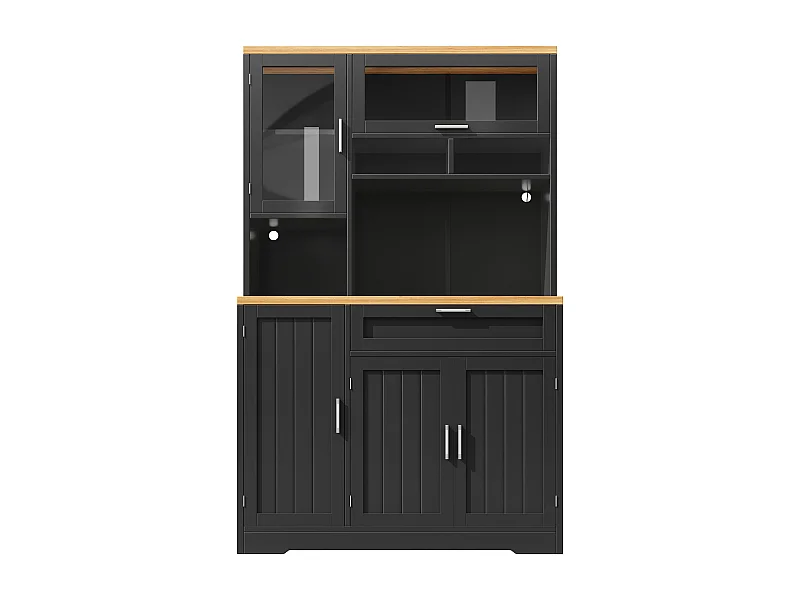 Meuble de rangement haut 104x40x180 cm, éclairage LED USB, portes vitrées, tiroir, MDF et métal noir