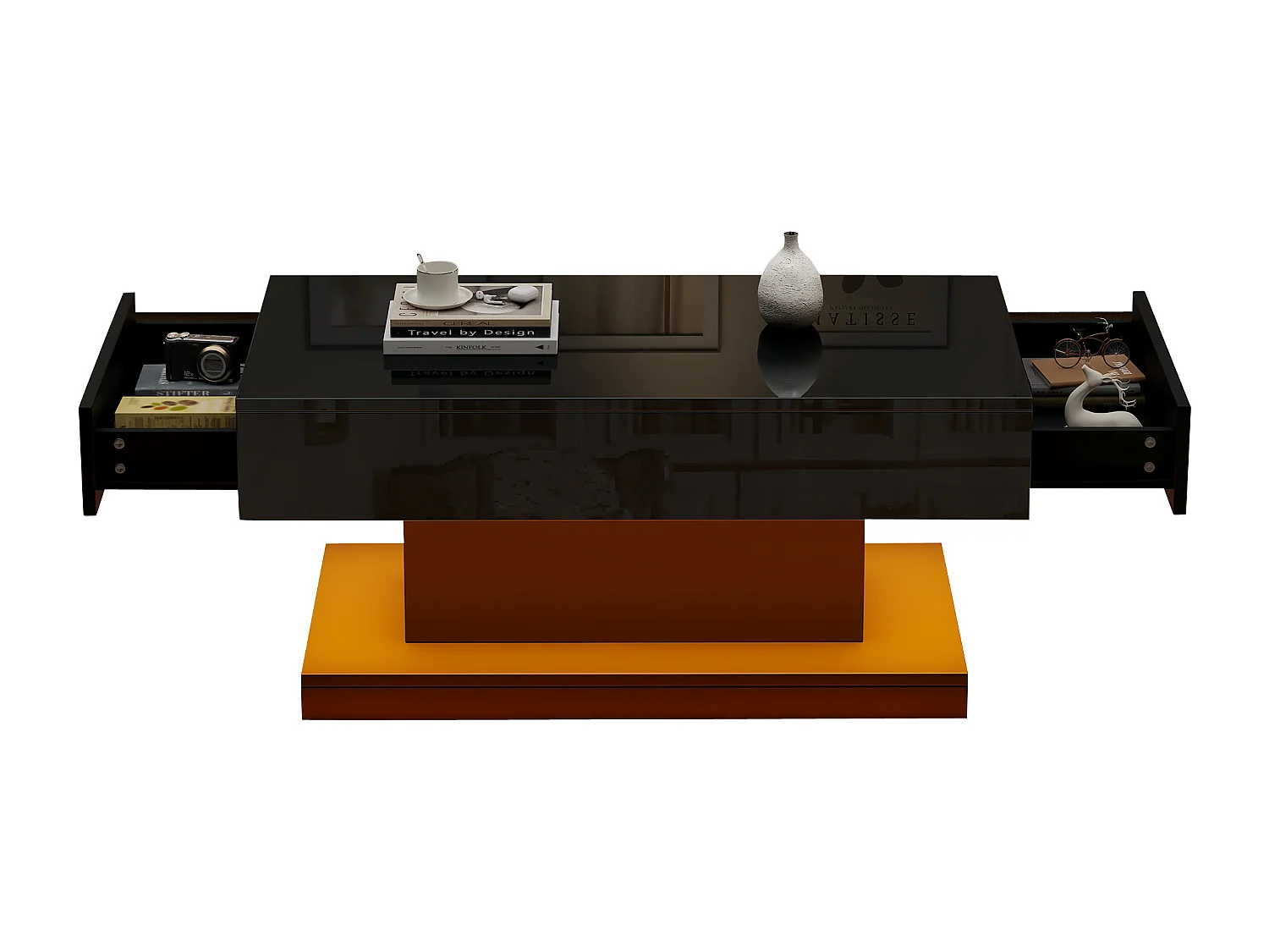 Table basse 100x50x45 cm avec LED Deux tiroirs Panneaux de particules en noir pour salon