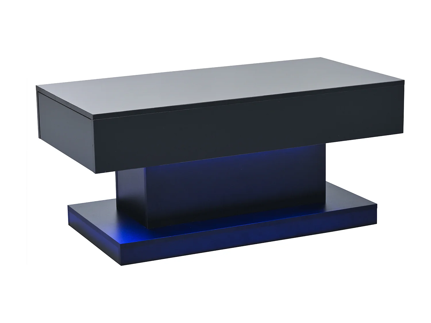 Table basse 100x50x45 cm avec LED Deux tiroirs Panneaux de particules en noir pour salon