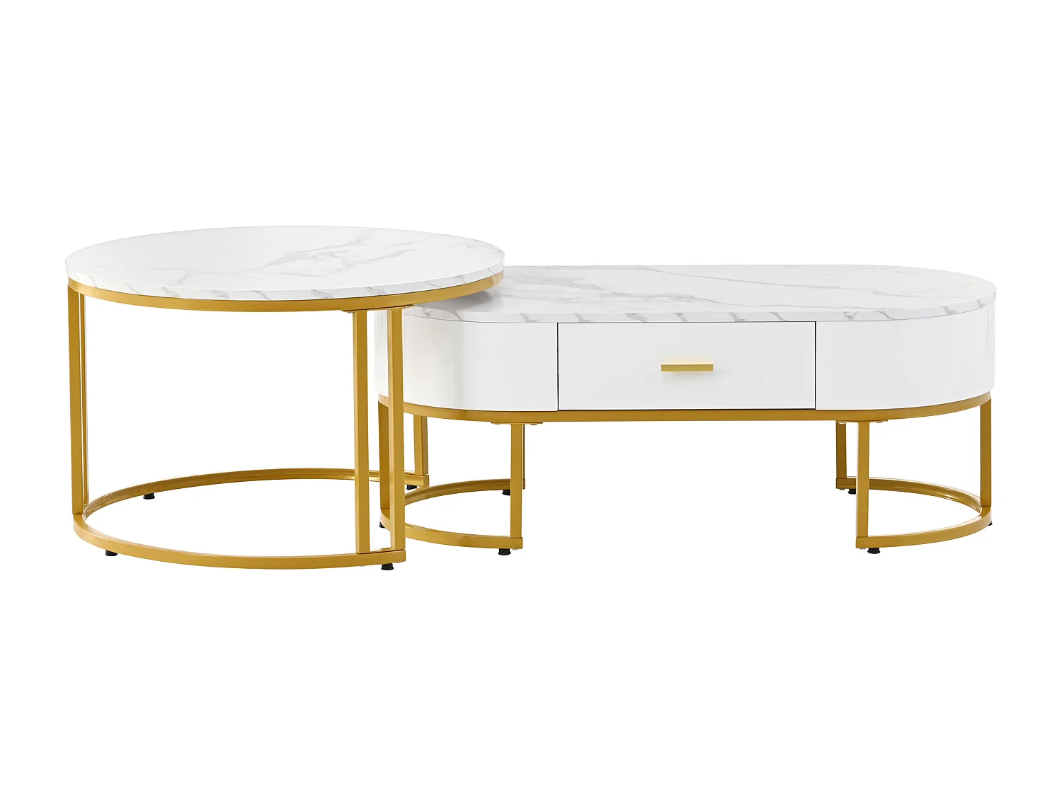 Table basse 170x70x44.5 cm avec Deux tables Étagères ouvertes Matériau MDF en blanc pour salon