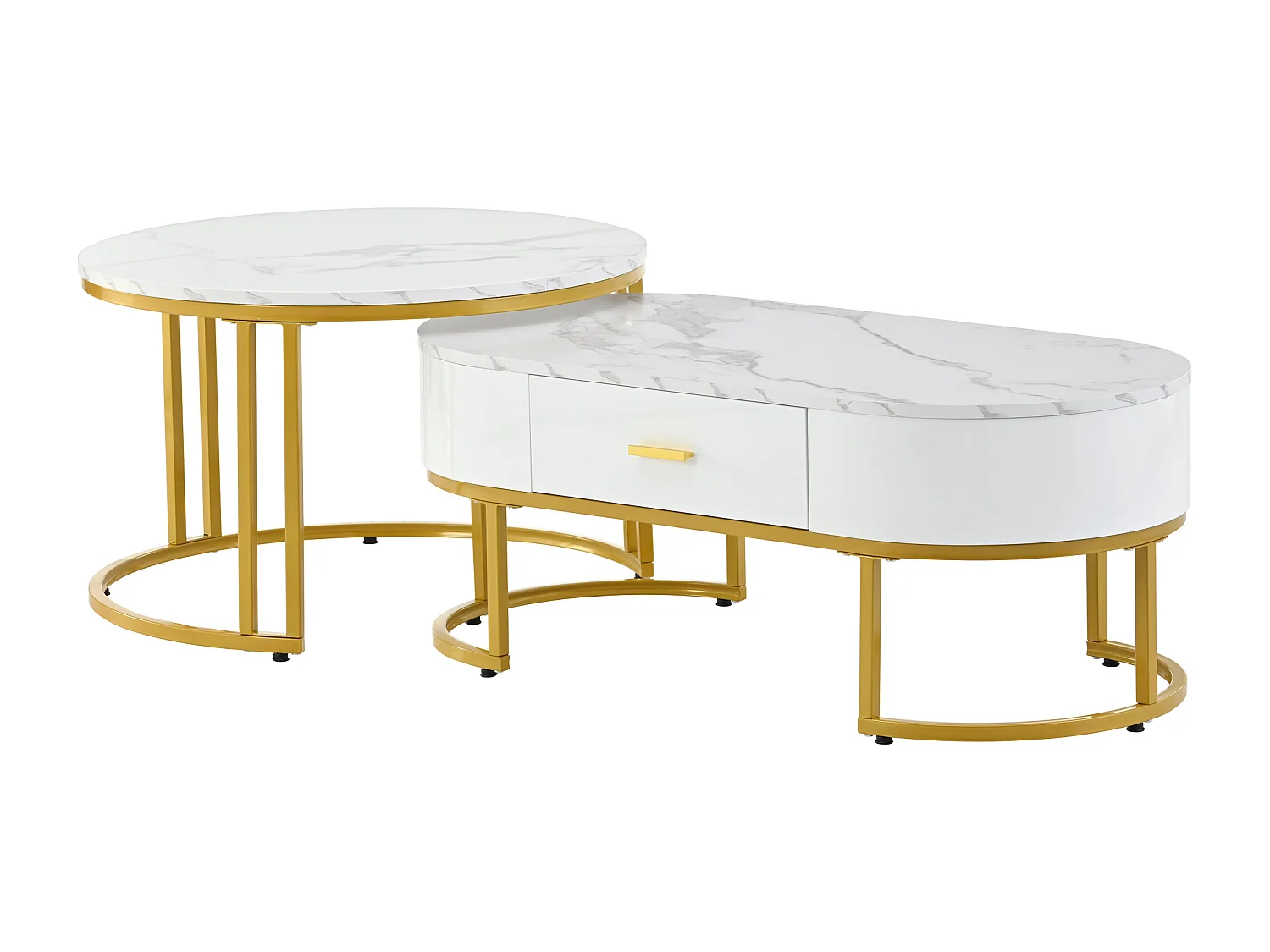 Table basse 170x70x44.5 cm avec Deux tables Étagères ouvertes Matériau MDF en blanc pour salon