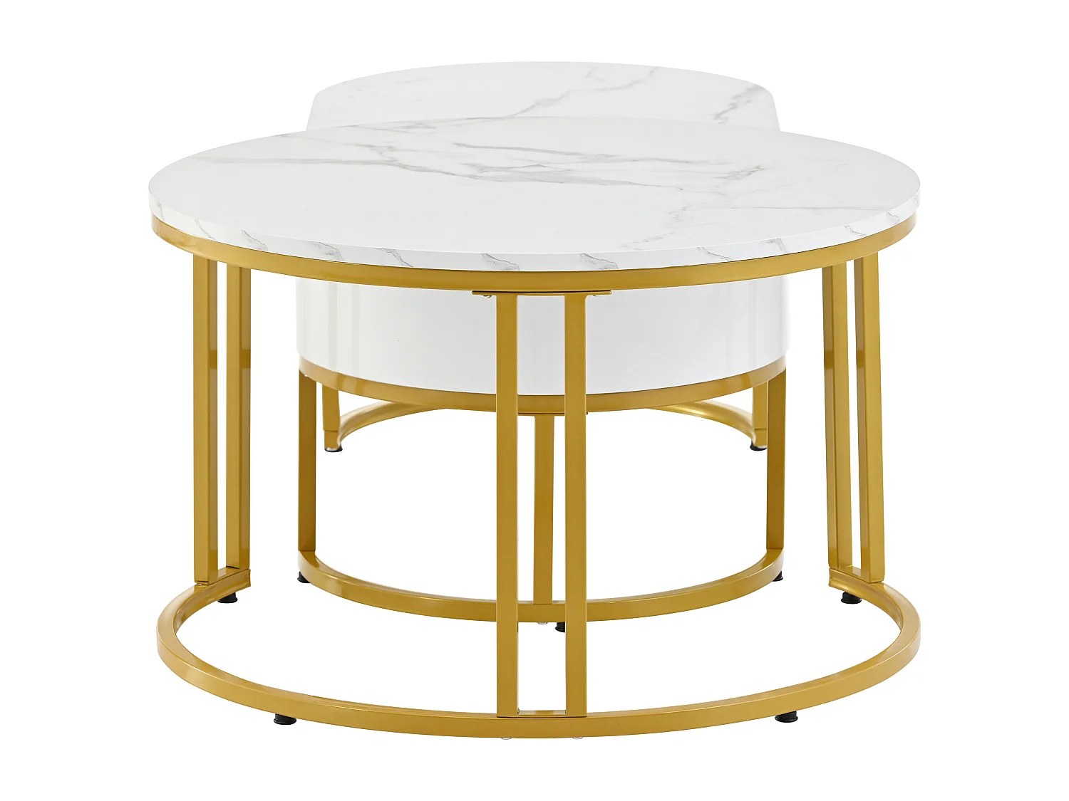 Table basse 170x70x44.5 cm avec Deux tables Étagères ouvertes Matériau MDF en blanc pour salon