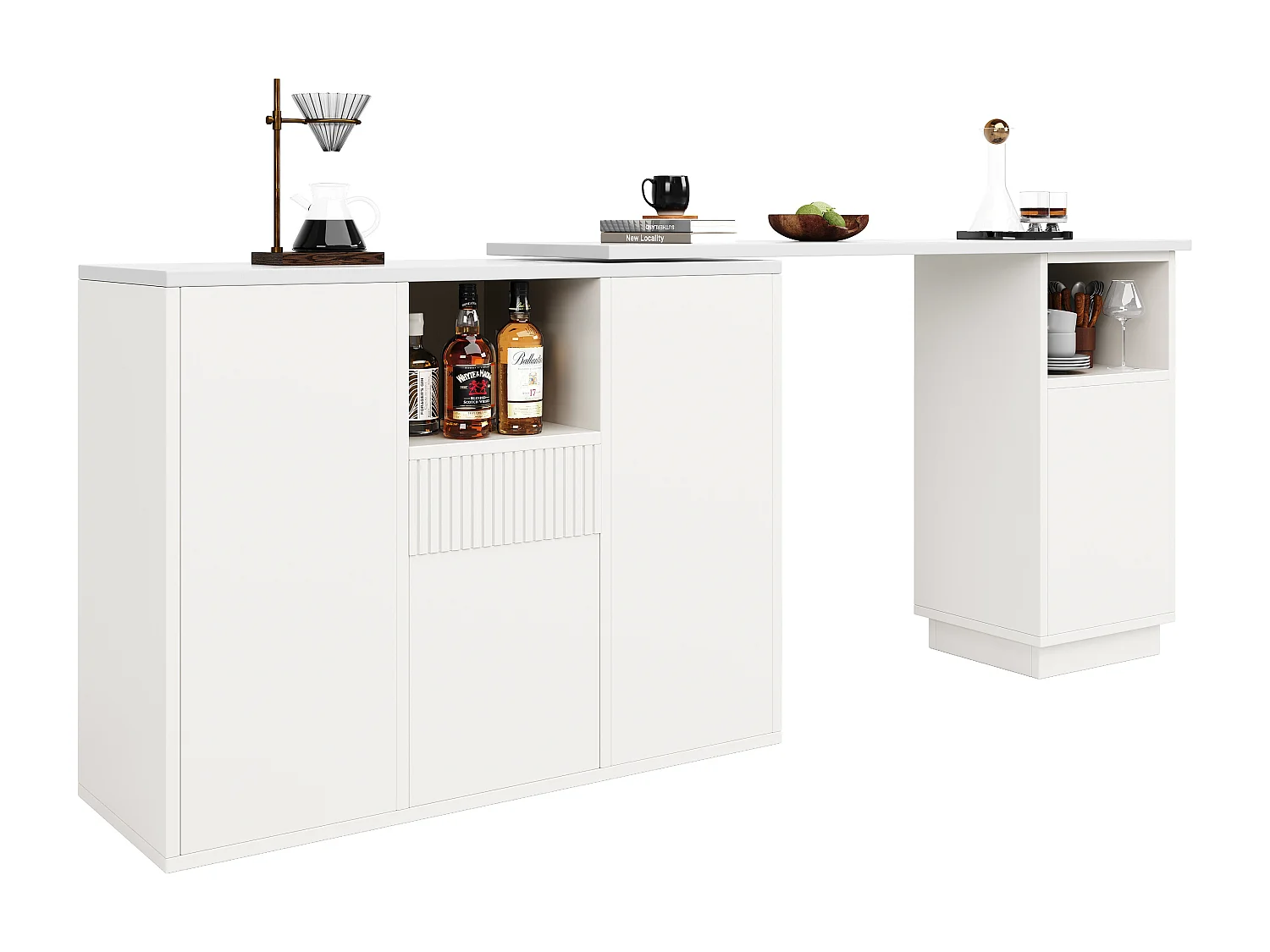 Barkast 210x30x100,9 cm met veel opbergruimte, 360掳 draaibaar, wit MDF materiaal, voor eetkamer en keuken