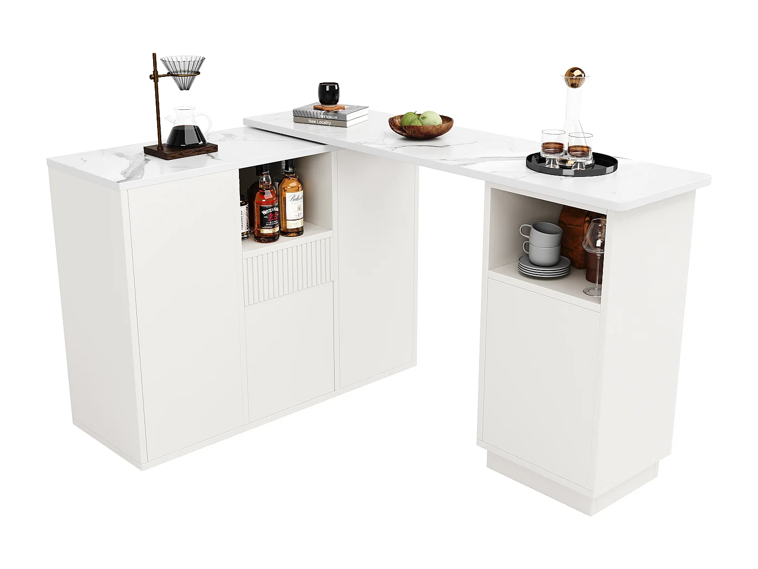 Barkast 210x30x100,9 cm met veel opbergruimte, 360掳 draaibaar, wit MDF materiaal, voor eetkamer en keuken