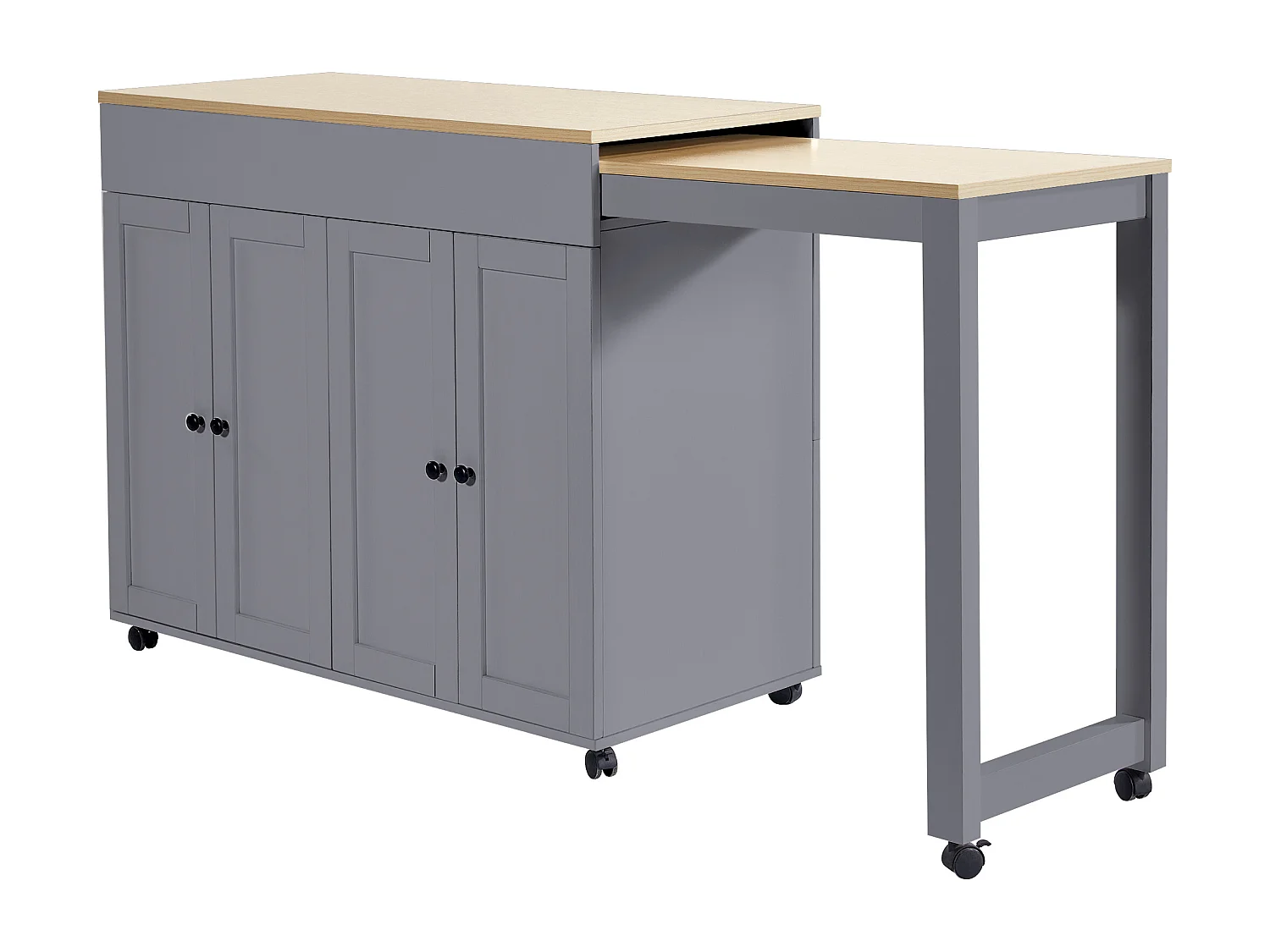 Table bar extensible 117x50x94.6 cm, longueur réglable 117 à 180 cm, 6 compartiments de rangement, MDF gris