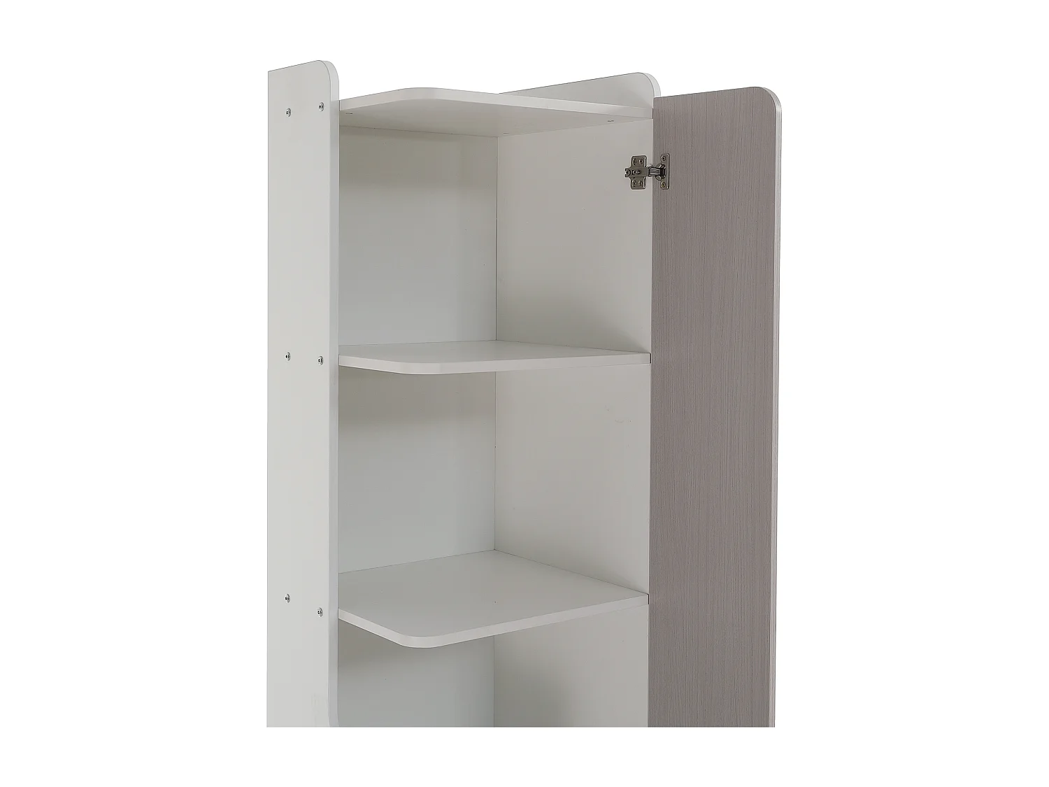 Bibliothèque haute 45x40x184 cm, porte en L, 2 étagères, tiroir à coulisses silencieuses, MDF blanc et gris