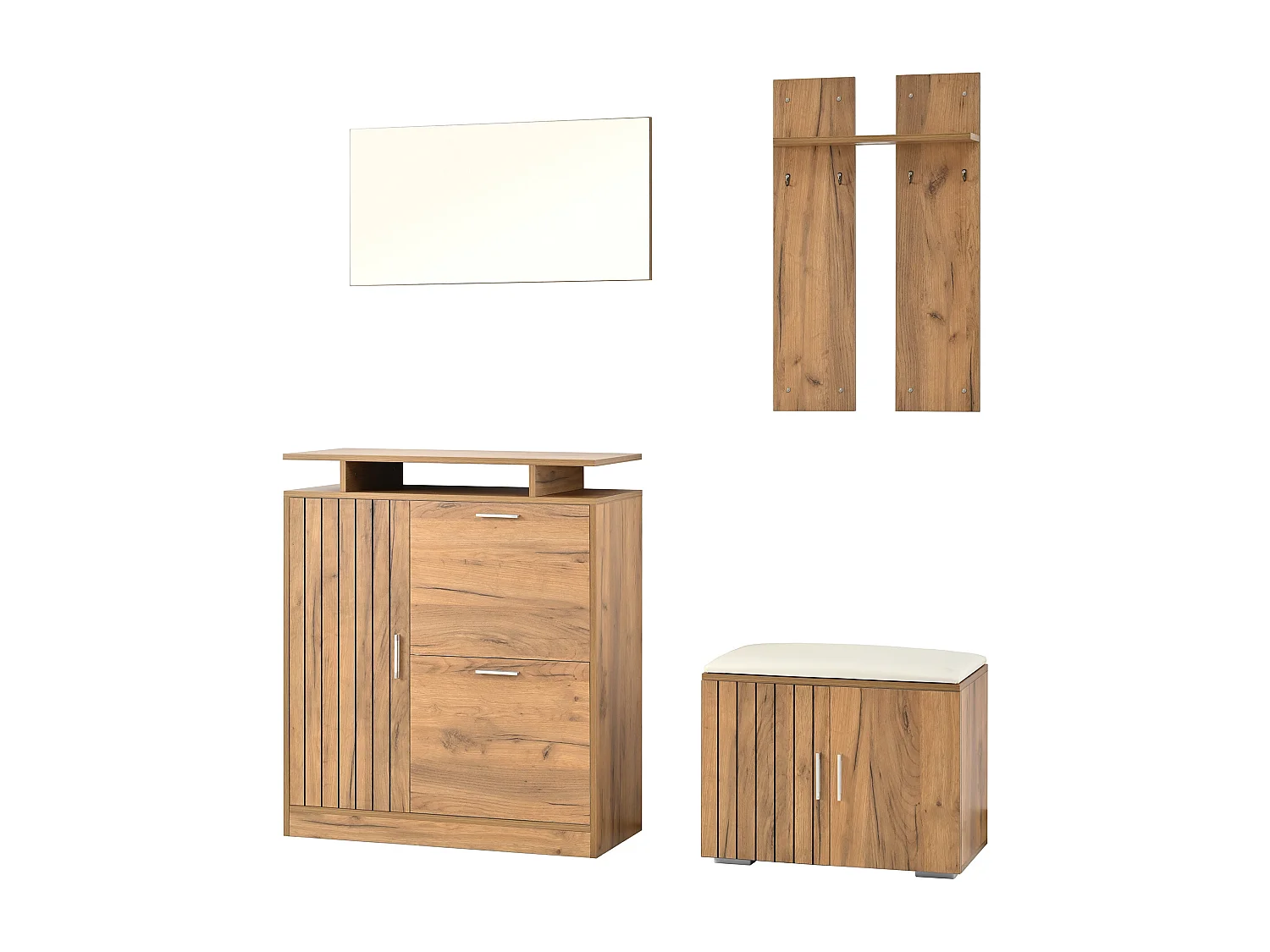 Vestiaire mural 140x35x133cm Siège rangement chaussures miroir gain de place panneau de particules couleur naturelle