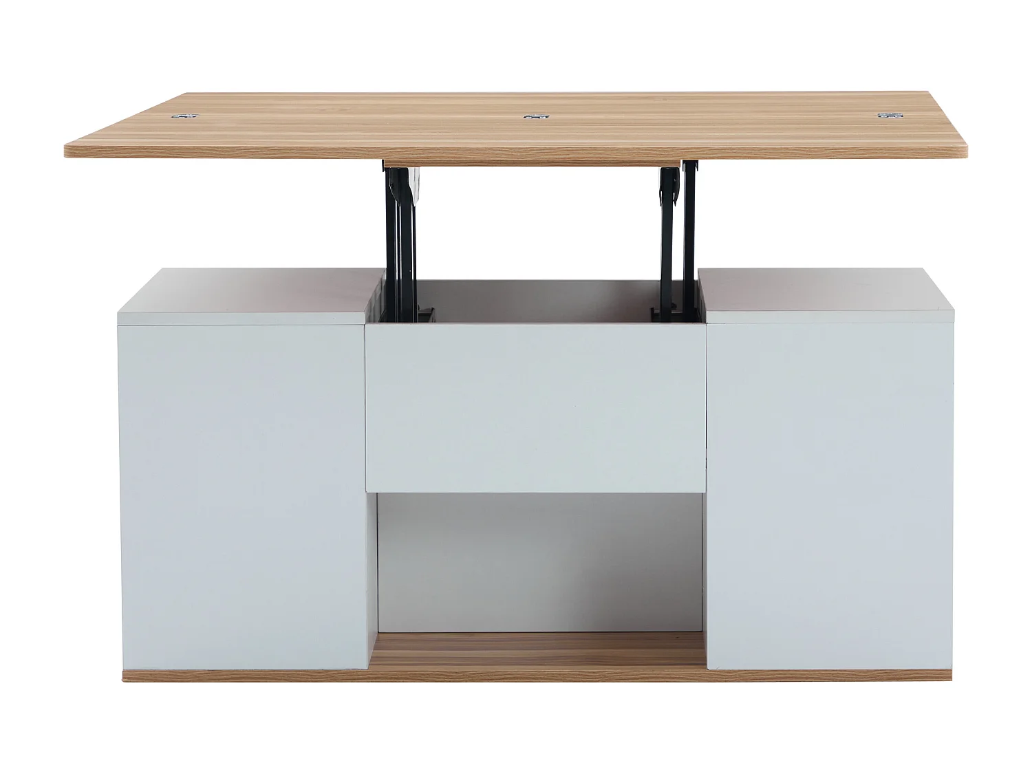 Table basse 100x51x47 cm avec deux tiroirs et étagères ouvertes Panneaux de particules en blanc pour salon