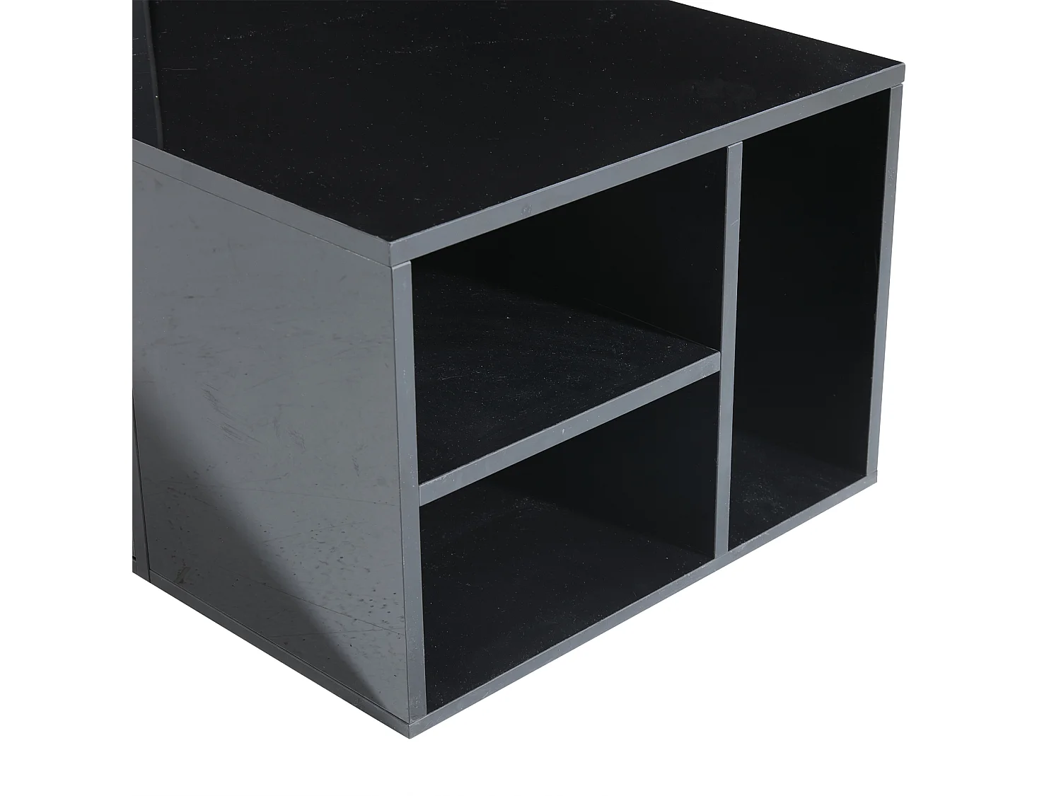 Table basse 100x50x35 cm, LED via appli, 2 tiroirs et rangements latéraux, panneau de particules, noir