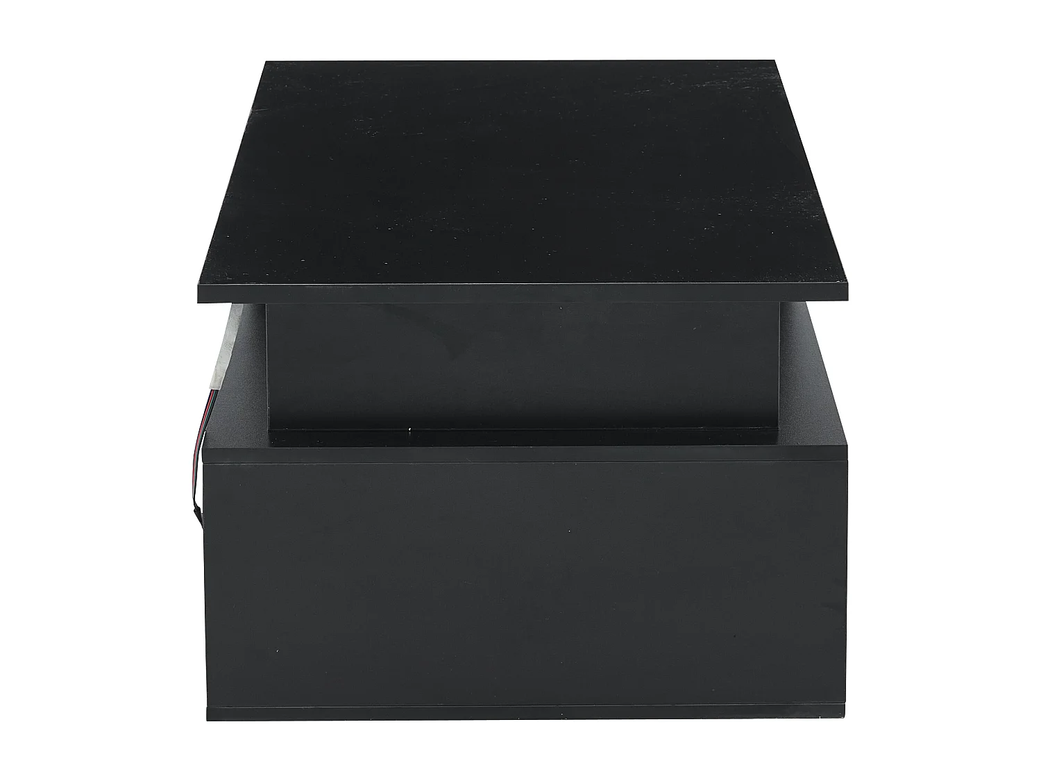 Table basse 100x50x35 cm, LED via appli, 2 tiroirs et rangements latéraux, panneau de particules, noir