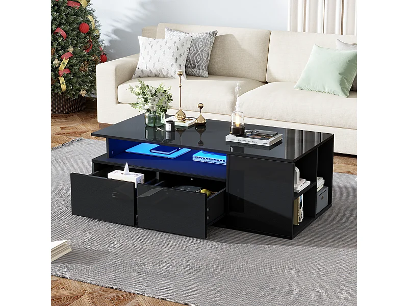 Table basse 100x50x35cm meuble de salon minimaliste, rangement optimisé, panneau de particules, pour salon, Noir