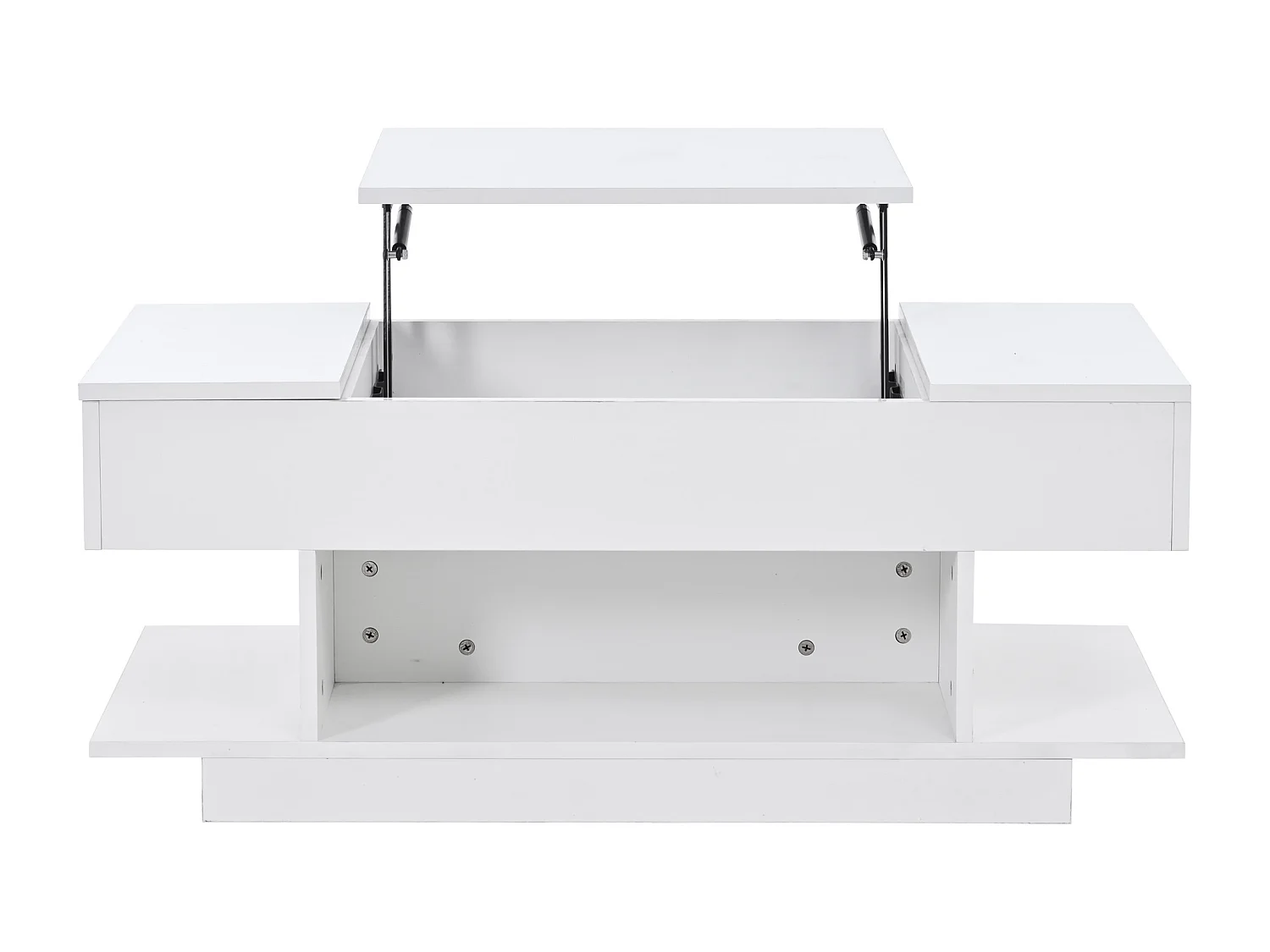 Table basse 98x45x54.5 cm avec LED Bureau relevable Rangement Panneaux de particules en blanc pour salon