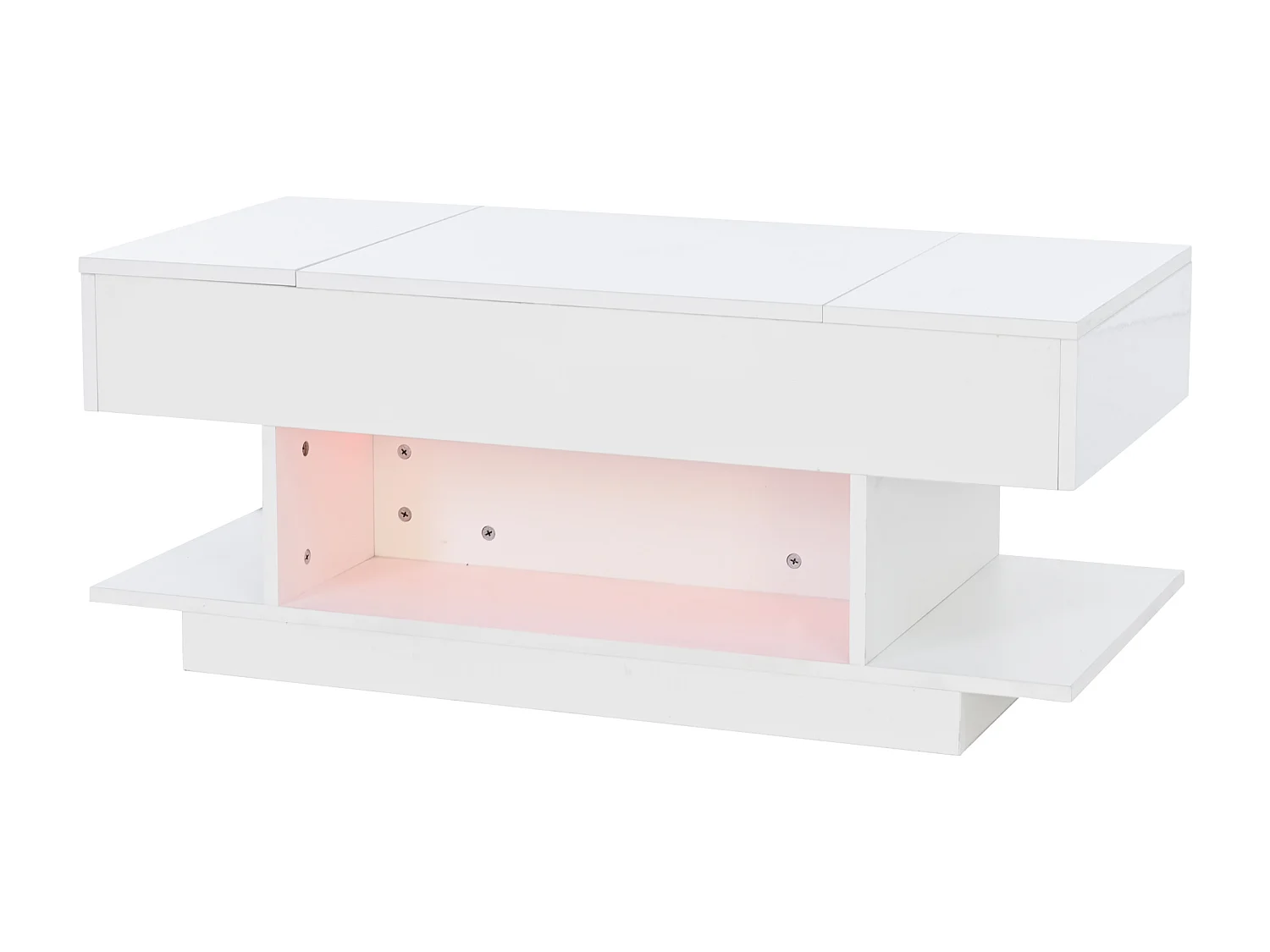 Table basse 98x45x54.5 cm avec LED Bureau relevable Rangement Panneaux de particules en blanc pour salon