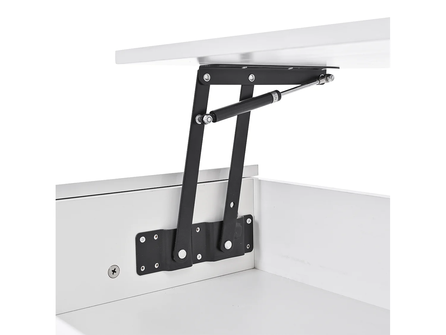 Table basse 98x45x54.5 cm avec LED Bureau relevable Rangement Panneaux de particules en blanc pour salon