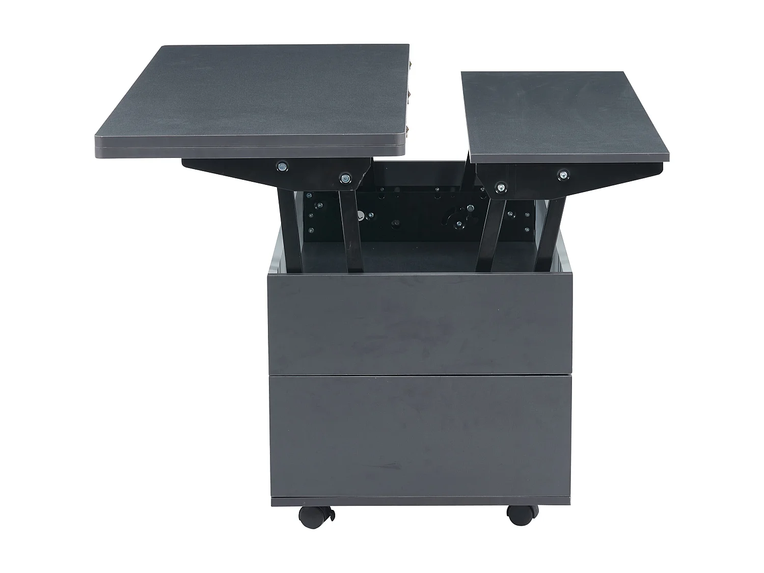 Table basse 100 x 98 x 65 cm meuble salon moderne à roulettes et tiroirs bois gris et blanc