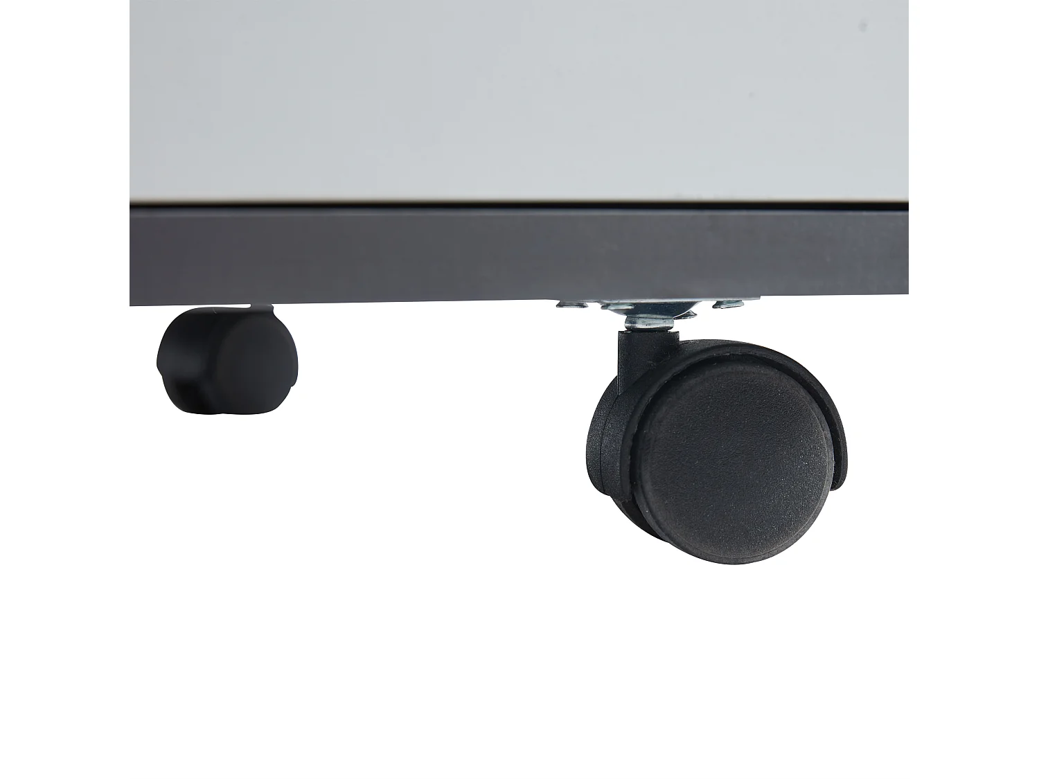 Table basse 100 x 98 x 65 cm meuble salon moderne à roulettes et tiroirs bois gris et blanc