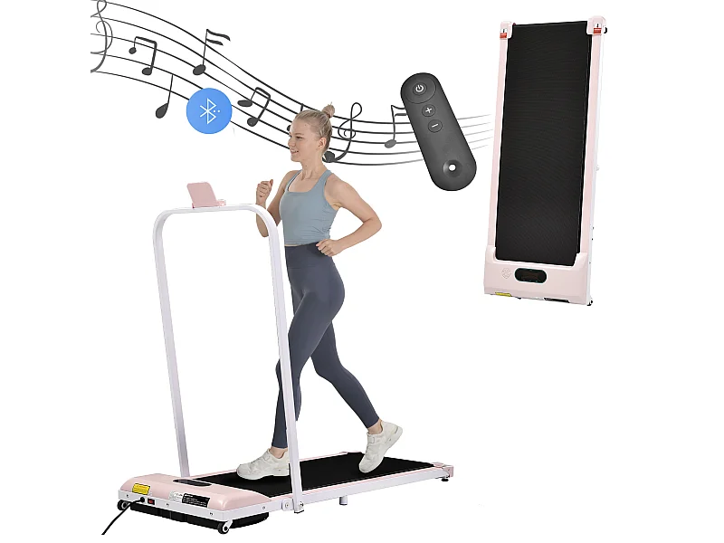 Tapis de Course 119.5x54x105 cm avec LED d'une télécommande et d'un haut-parleur Bluetooth rose pour salon et le bureau