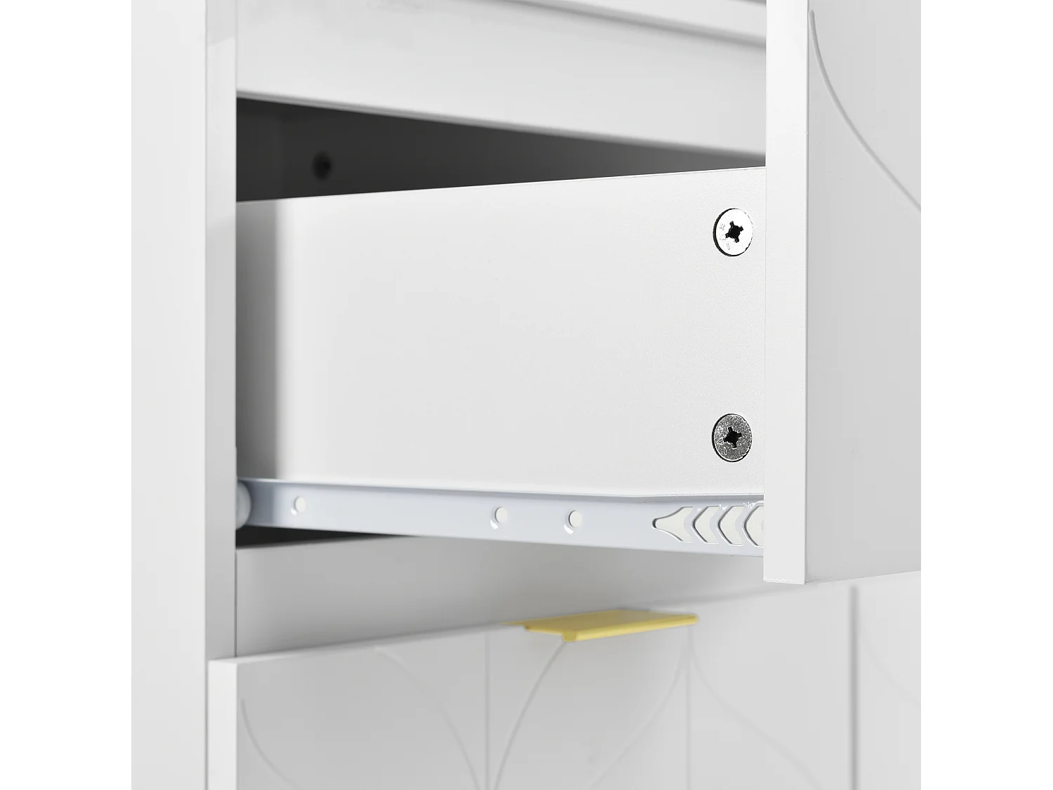 Coiffeuse (80/80.2)x40x76.5 cm avec six tiroirs et placards latéraux Matériau MDF en blanc pour Chambre