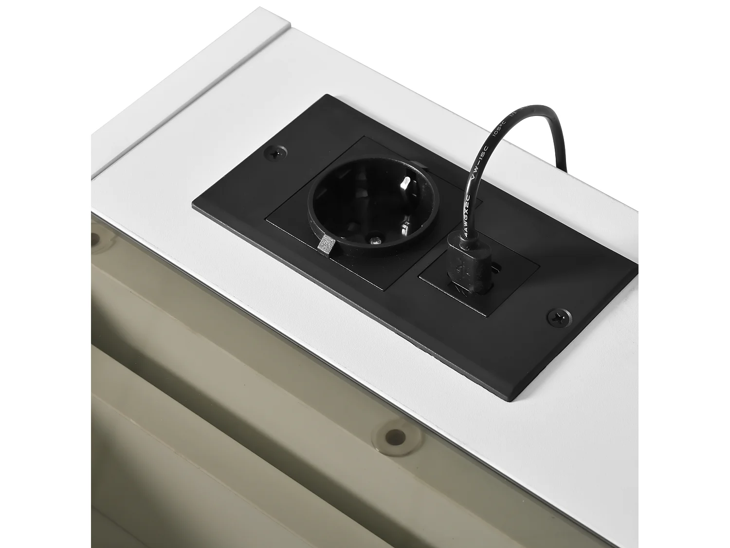 Coiffeuse 120x40x120 cm, miroir LED 3 couleurs réglable, 5 tiroirs et 1 placard, MDF verre blanc