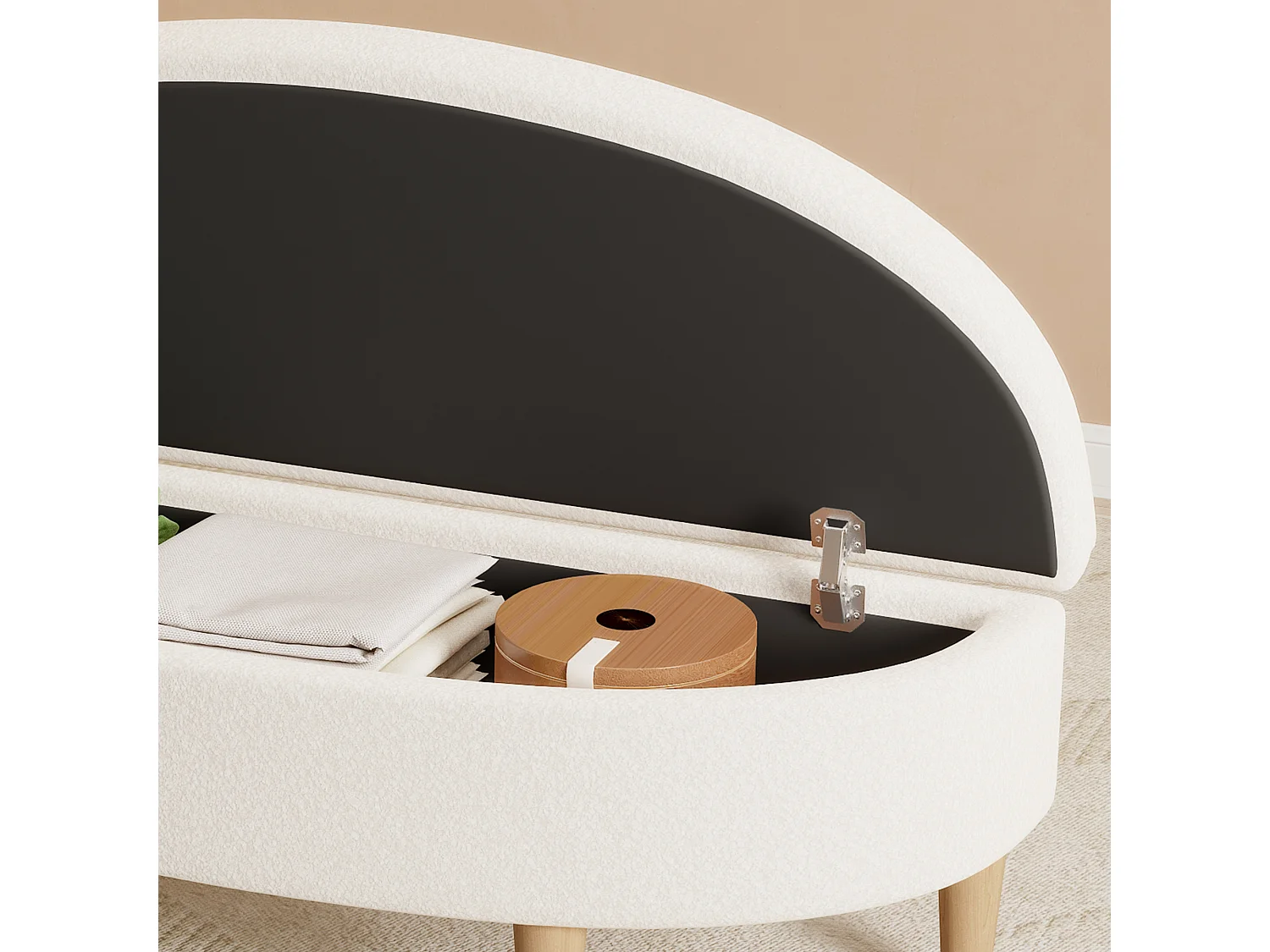 Bedbank 119x40x39 cm met opbergruimte. Gemaakt van wit MDF. Voor woon- en slaapkamer.