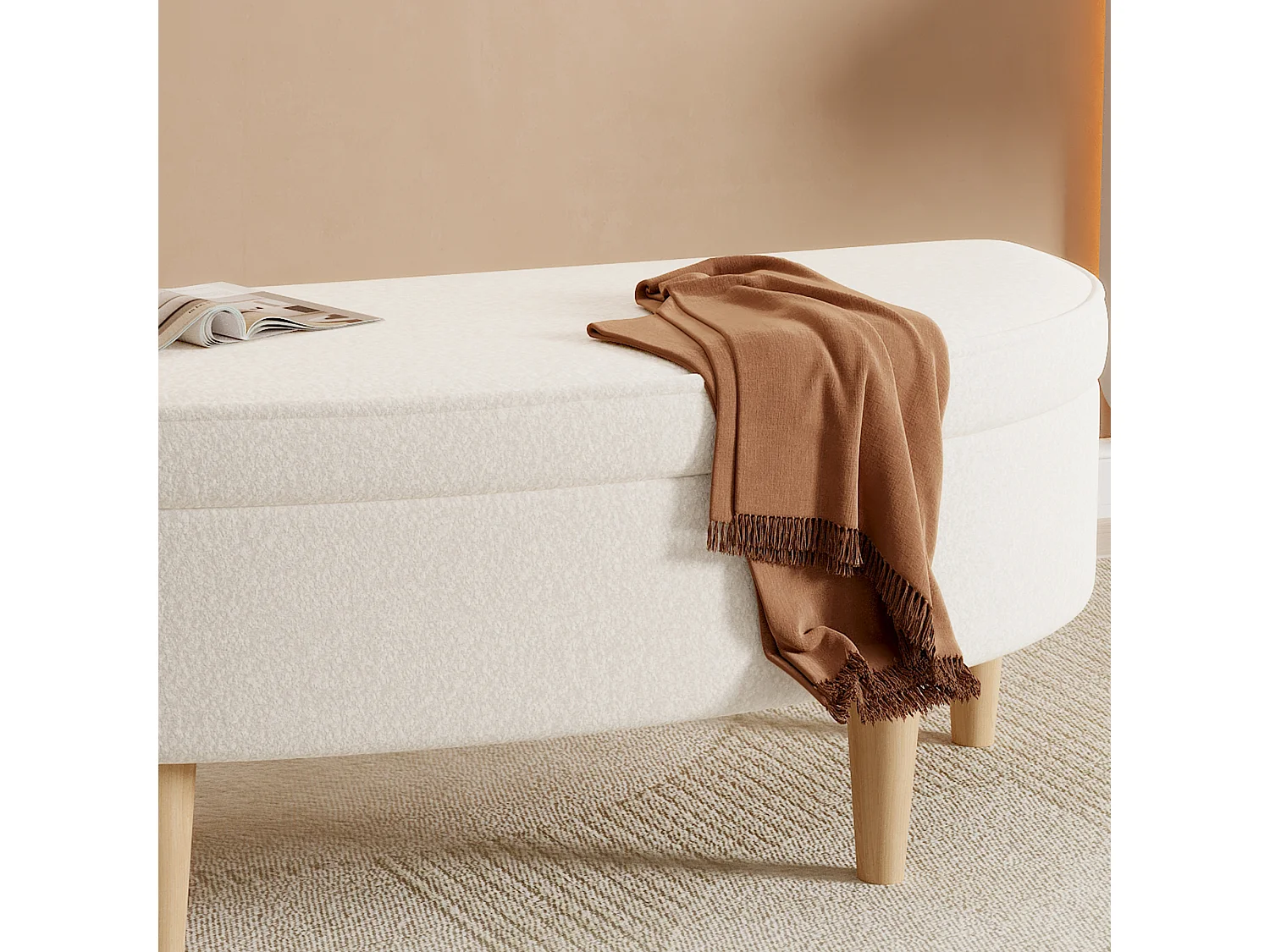 Bedbank 119x40x39 cm met opbergruimte. Gemaakt van wit MDF. Voor woon- en slaapkamer.