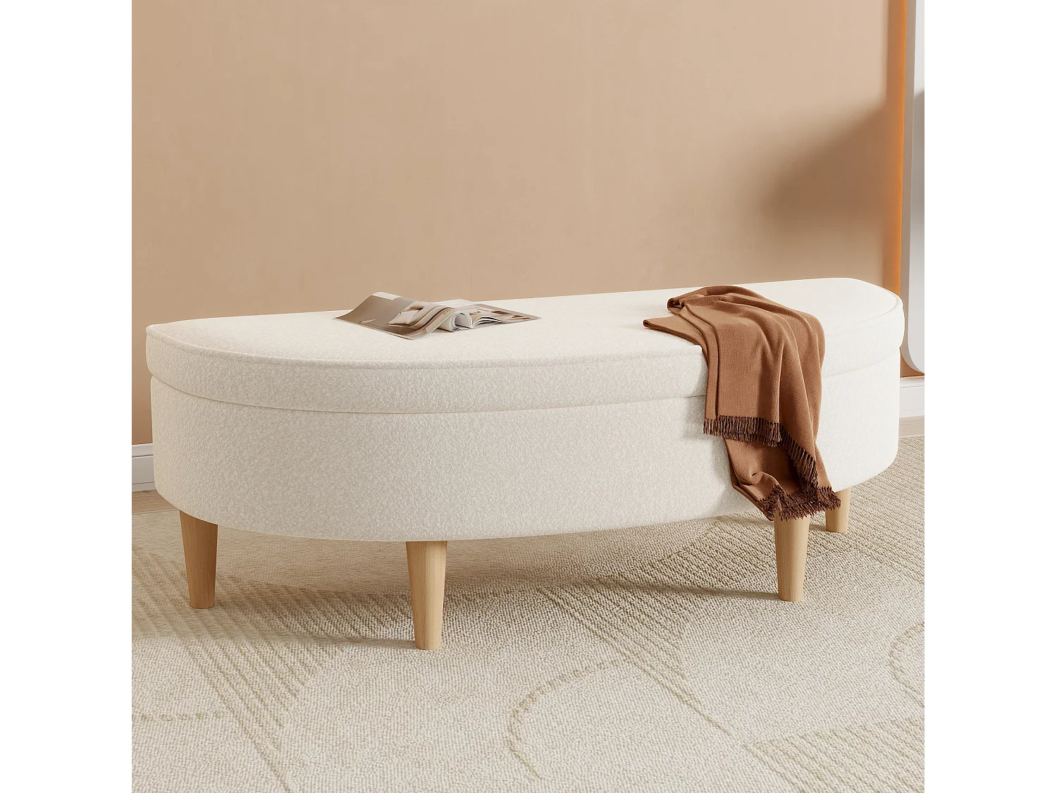 Bedbank 119x40x39 cm met opbergruimte. Gemaakt van wit MDF. Voor woon- en slaapkamer.