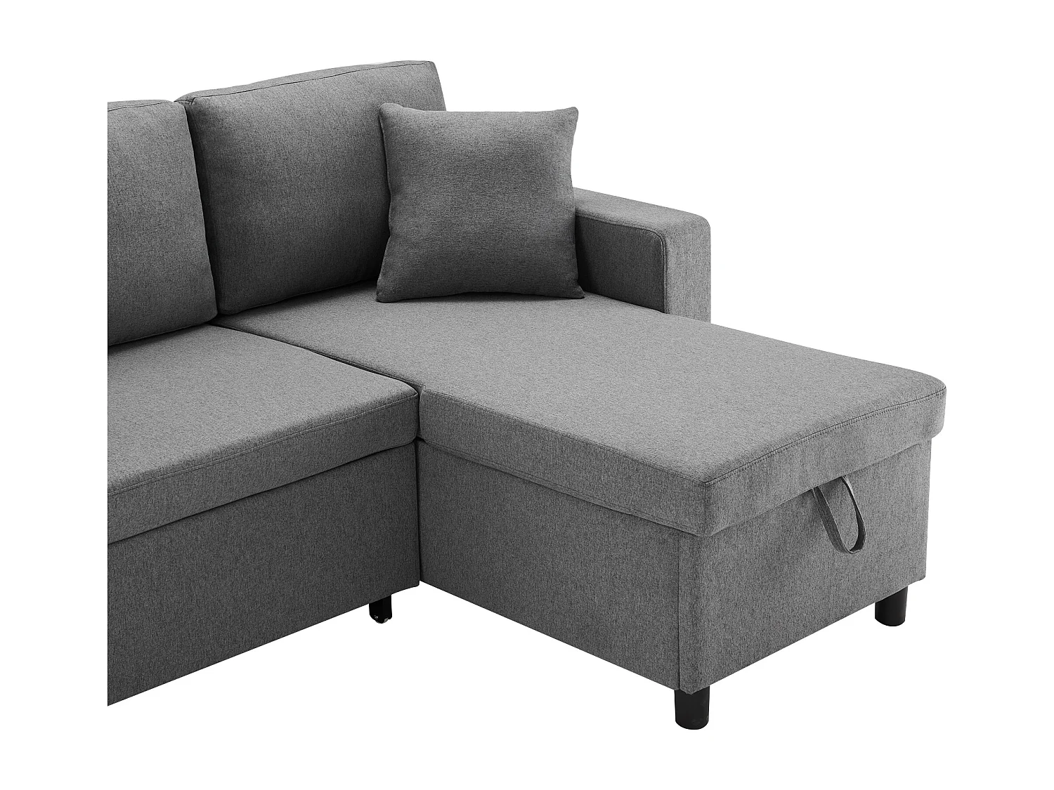 Canapé d’angle convertible 219.5x142.5x83 cm, méridienne réversible, coffre de rangement, poches latérales, lin gris foncé