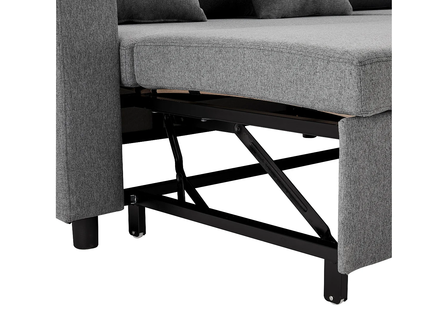 Canapé d’angle convertible 219.5x142.5x83 cm, méridienne réversible, coffre de rangement, poches latérales, lin gris foncé