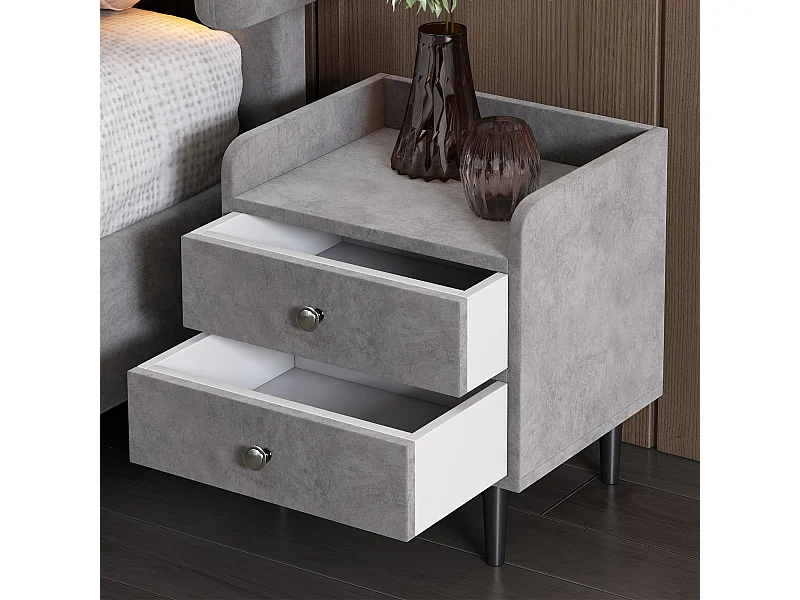 Table de chevet 43.5x35.5x49 cm avec deux tiroirs Espace de rangement velours en gris pour Salon et chambre