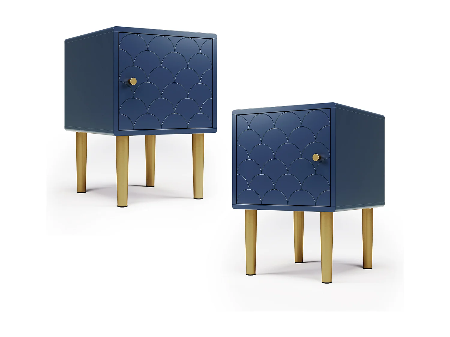 2 Tables de chevet 35×35×46.5cm avec porte réglable et tiroir - Panneau de particules - bleu