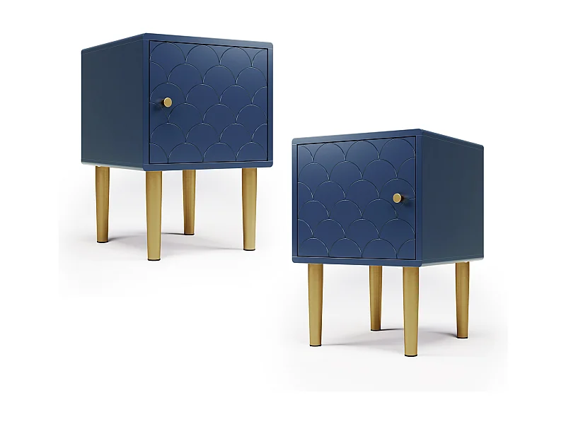 2 Nachttafels 35×35×46.5cm met verstelbare deur en laad - Spaanplaat - blauw