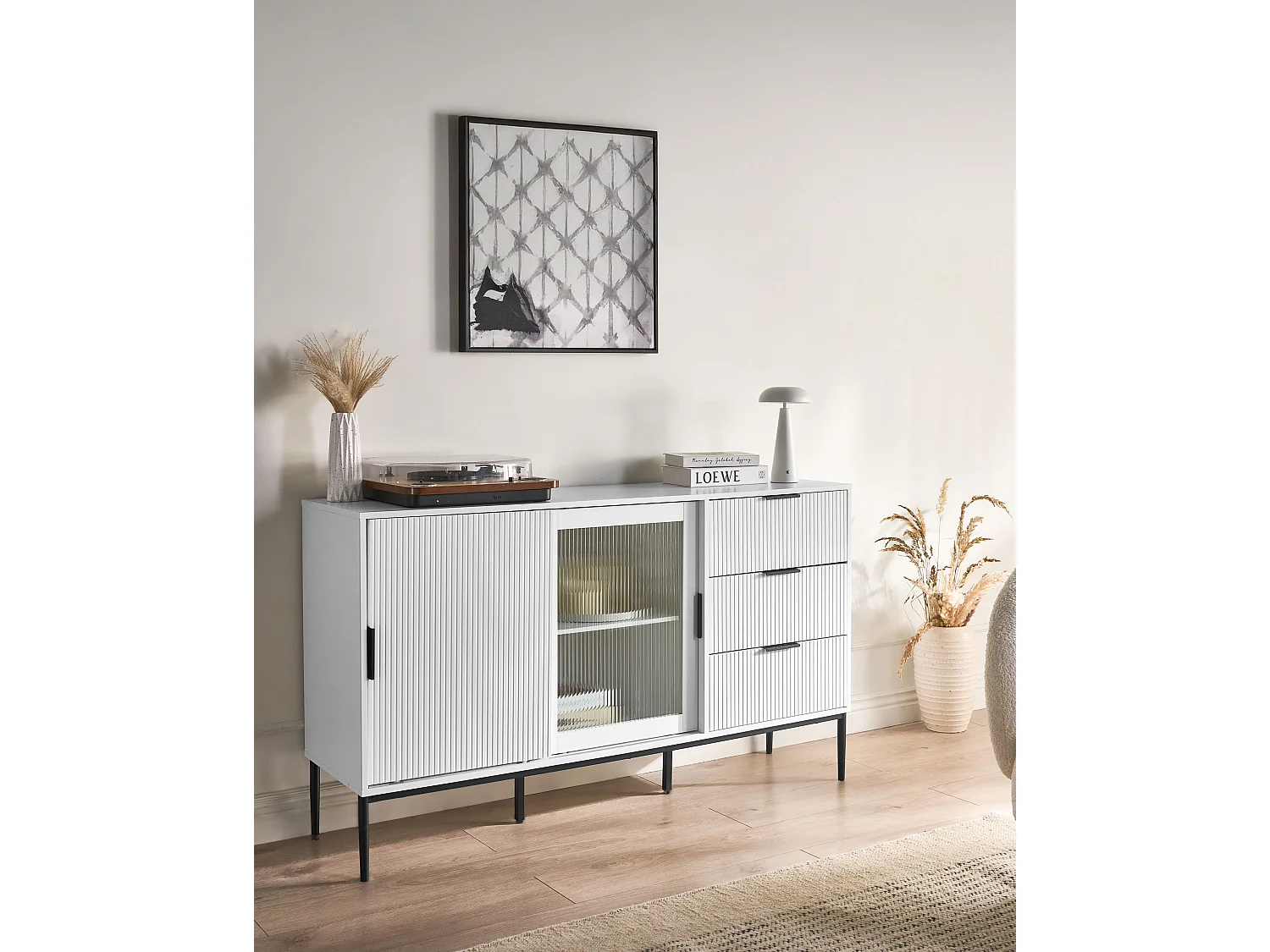 Glass Display Sideboard LEDUC White